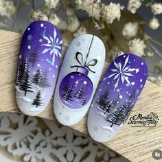 Christmas Bulb Nails, Landscape Nails, Cozy Nails, Scene Nails, Nails Navidad, Nails Shimmer, Year Nails, Snowflake Nail