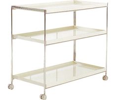 three tiered shelf with wheels on each side and two shelves on the other side