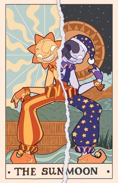 the sun and moon tarot card is split in half