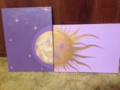 two canvases with the sun and moon painted on them