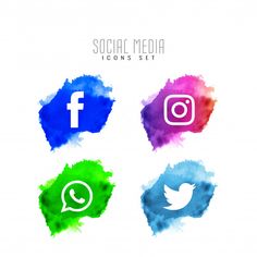 watercolor social media icons set on white background