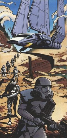 a star wars comic strip with the characters in front of them and an image of a spaceship