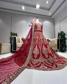 Luxury Red Bridal Lehenga - Handcrafted Embroidered Wedding Gown with Dupatta - Traditional Pakistani, Indian, Bangladeshi, Arab, and Sri Lankan Bridal Wear" Make your special day unforgettable with this exquisite handcrafted red bridal lehenga. Intricately embroidered with luxurious golden threadwork, this stunning wedding gown is designed for brides who desire a classic and elegant look, inspired by the traditional bridal styles of Pakistan, India, Bangladesh, the Arab region, and Sri Lanka. Product Details: Color: Rich Red with Gold Embroidery Includes: Bridal Lehenga, Matching Choli (Top), and Dupatta (Veil) Craftsmanship: Handcrafted with intricate embroidery and embellishments for a regal touch Fabric: Premium quality fabric for a comfortable yet luxurious fit Made to Order: This bri Traditional Arabic Wedding Dress, Pakistan Bridal Dress, Red Bridal Lehenga, Embroidered Wedding Gown, Arabic Wedding Dresses, Gown With Dupatta, Red Wedding Dresses, Bridal Styles, Bridal Lehenga Red