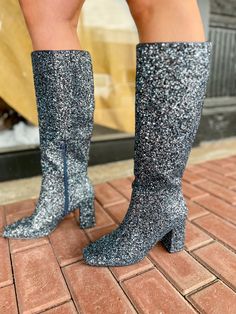 Step out with confidence and style with these {Corkys} YOLO-Sapphire Blue Glitter boots! Show off your fashion sense with their 3in heel, square toe, and knee-high silhouette. Plus, an inside zipper ensures an easy fit and a secure wear all day long. Shine bright in these sparkling boots! 3in heel knee high inside zipper square toe in in between sizes, size up. Fashion Gal, Glitter Boots, Cute Boots, Curvy Dress, Wide Calf, Taylor Swift Style, Long Boots, Blue Glitter, Sapphire Blue