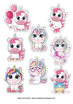 unicorn stickers with different colors and designs