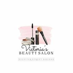 the victoria's beauty salon logo is shown with makeup brushes and eyeliners