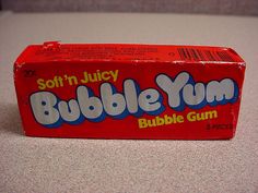 a box of bubble gum sitting on top of a counter