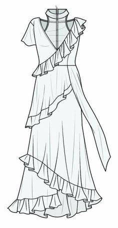 a drawing of a dress with ruffles on it