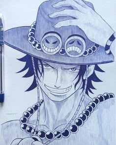 Portgas Ace pen sketch(drawing) Nami Sketch, Ace Card Sketch, Portgas D Ace Manga, Ace One Piece Drawing, Ace Drawings, Anime Pen Art, Anime Pen Art Sketch, Portgas D Ace Drawing, Ace Manga