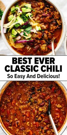 Best chili recipe Easy Delicious Chili Recipes, Best Easiest Chili Recipe, Chili Best Ever, Chili Recipe With Bell Pepper, Best Chili Recipe Stovetop, Insta Pot Chili Easy, Prime Rib Chili Recipes, Soul Food Chili Recipe, Fodmap Chili Recipe