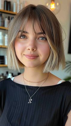 22 Fashionable Hairstyles for Women with Big Foreheads Short Bob And Bangs Hairstyles, Wispy Bangs With Bob Haircut, Long Bob With Bangs Straight Hair, Bob And Fringe Hairstyles, Bob Hairstyles Fringe, Short Hairstyle Women Big Forehead, Bob Bangs Round Face, Light Brown Bob With Bangs, Bob With Wispy Bangs Round Face