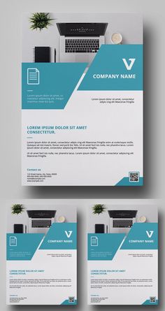 the front and back cover of a business brochure with blue accents on it