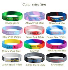 2pcs Classic Custom Debossed Silicone Wristbands - Personalized Rubber Bracelets Product Information: Wristband style：Debossed Color Filled (Text Filled Color+Text Engraved ) You can type any text/logo at the front and back half of the outside of the wristband. You can add your message, motivation, memories, support, causes, fundraisers, promotions, parties, awareness, medical alert, date of marriage/ birthday/ graduation E.g.  When you pay, please message your text to seller（all wristband color Custom Name Adjustable Wristband Bracelet, Personalized Pink Wristband With Round Beads, Personalized Multicolor Wristband For Everyday, Adjustable Personalized Wristband, Personalized Multicolor Wristband, Custom Wristbands, Rubber Bracelets, Medical Alert, Silicone Bracelets