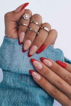 Red Tip Nails, Red Nail Theory, Maroon Nail Designs, Nail Theory, Red Summer Nails, Red Gel Nails, Kutek Disney, Red Nail Art