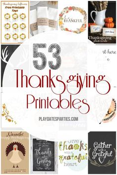 thanksgiving printables with the words 53 thanks and sayings