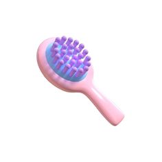 a pink and blue brush with purple dots on it's side, against a white background