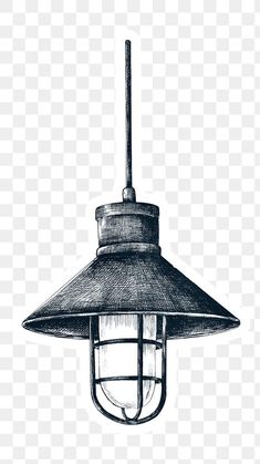 a black and white drawing of a hanging light