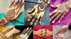 three different images of henna designs on hands