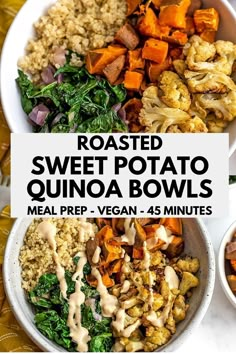 roasted sweet potato quinoa bowls with spinach and cauliflower