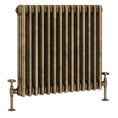 an old fashioned radiator with two faucets on the side and one arm