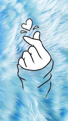 a drawing of a hand holding a heart in it's palm on a blue background