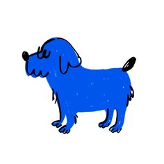 a drawing of a blue dog on a white background