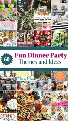 a collage of pictures with the words fun dinner party themes and ideas