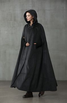 Solid Hooded Cape For Fall, Hooded Winter Cape For Cosplay, Hooded Cape For Cosplay In Winter, Winter Hooded Cape For Cosplay, Hooded Cape For Fall Cosplay, Hooded Fall Cape For Larp, Hooded Cape For Larp In Fall, Halloween Cape Outerwear For Larp, Halloween Cape For Larp Events