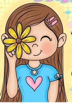 a cartoon girl with a flower in her hair and the caption says, i love you