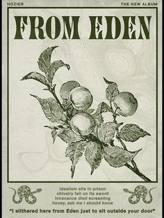 an advertisement for the new album from eden, which features apples on a tree branch