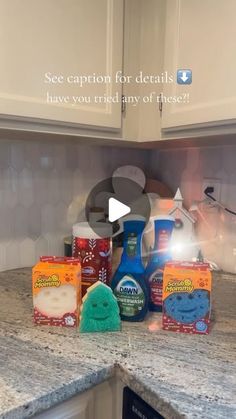 a kitchen counter with cleaning products on it and the words see caption for details have you tried any of these?