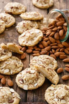 almond cookies and nuts on a wooden table