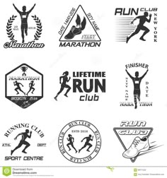 various logos and emblems for running club or marathon event stock photo - image 3497