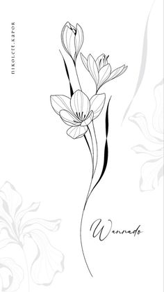 a black and white drawing of flowers with the word wander written on it's side