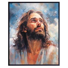 a painting of jesus with long hair