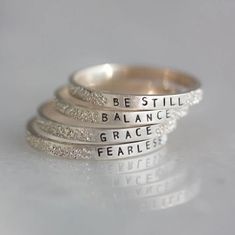 Grace: Diamond Dusted Message Ring | Freshie & Zero Word Ring, Hand Stamped Ring, Metal Stamped Jewelry, Stamped Rings, Hand Making, Detailed Ring, The Message, Stamped Jewelry, Delicate Rings