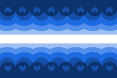 blue and white wavy lines with hearts on them