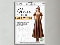 the sewing pattern for this women's dress is easy to sew and has an open neckline