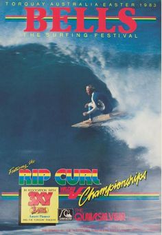 an advertisement for a surf competition featuring a man on a surfboard in the middle of a wave