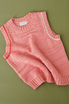 women's-pink-knit-vest Spring Closet, True Spring, Different Stitches, Fall 24, Fun Color, Arm Cuff, Color Pairing, Stay Fresh, Outfits Casual