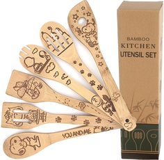 bamboo kitchen utensils set with box and packaging