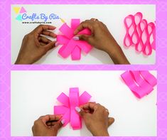 someone is making pink bows out of paper