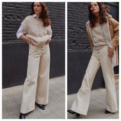 Reposhing This Item. Absolutely Beautiful Pair Of Jeans. Unfortunately They Are Big On Me. Really Bummed To Apart With Them. Wide Leg Black Jeans, Leather Culottes, Massimo Dutti Women, Cream Jeans, Cream Trousers, Cream Pants, Wide Leg Palazzo Pants, Linen Blend Pants, Wide Leg Linen Pants