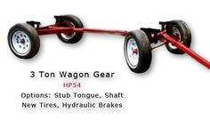 the three wheeled wagon has wheels and spokes on each wheel, which are attached to two