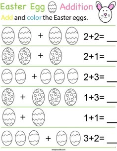 an easter egg addition worksheet for kids to learn how to count the numbers