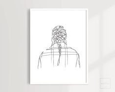 a black and white drawing of a woman's face with braids in her hair