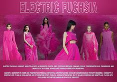 Electric Fuchsia is a bright, neon color with an energetic, digital vibe. Positioned between pink and purple, it represents bold, progressive, and provocative attitudes, symbolizing themes of rebellious resistance.  Against a backdrop of anger and frustration at social disparities, Electric Fuchsia brings a nuanced edge as frivolity becomes a necessity in everyday life. It has an exhilarating and intoxicating effect, fuelling a sense of escapism, but it is also unnerving and unsettling, playing into post-human aesthetics sparked by synthetic creativity Post Human, Neon Color, Pink And Purple, Everyday Life, Anger, How To Become, Sense, Electricity, Spring Summer