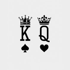 the letters k and q are made up of playing cards with crowns on each letter