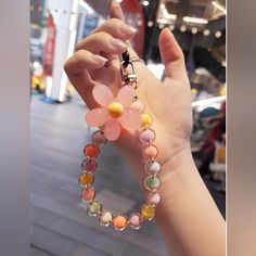 Cute Kpop Beaded Bracelet Phone Lanyard With Flower Colors: Multi Color Material: Pvc Phone Model:All Watch Cases, Flower Mobile, Rope Bag, Phone Lanyard, Wristlet Keychain, Cute Keychain, Beaded Keychains, Beaded Material, Key Pendant