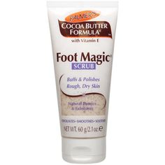 Palmer's Cocoa Butter Formula Foot Magic Scrub revitalizes while exfoliating tough skin on feet, especially rough, dry patches on heels and soles. Our unique formula simultaneously moisturizes, smoothes and soothes tired feet. Exfoliates revitalizes heels and feet Moisturizes, smoothes and soothes tired feet Key Ingredients: Cocoa Butter: a rich natural moisturizer that leaves skin soft and silky, transforming even the roughest, driest areas into buttery soft skin. Vitamin E: a powerful antioxid